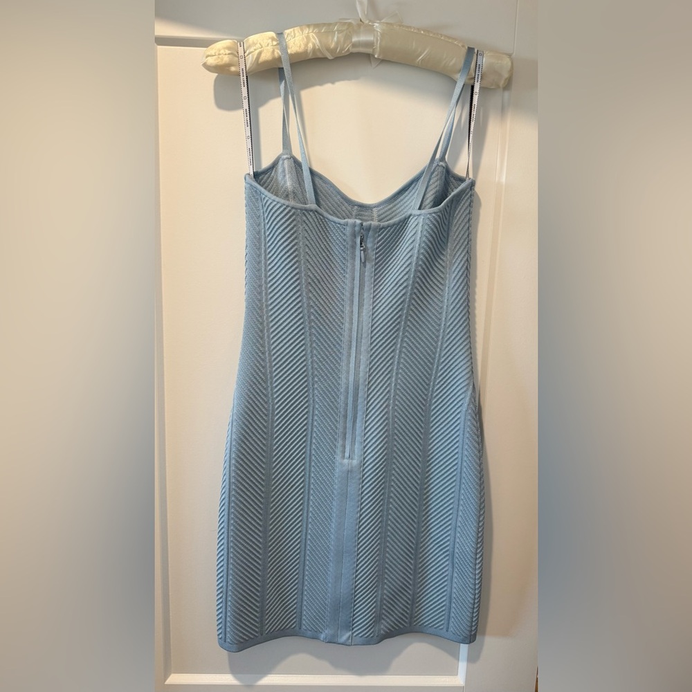 Herve Leger Light Blue Textured Mini Dress. - Picture 3 of 8